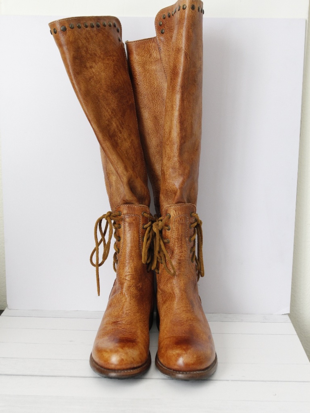 Bed Stu Loxley Tall Riding Boots Size 8 Cognac Leather Cobbler Series Handmade